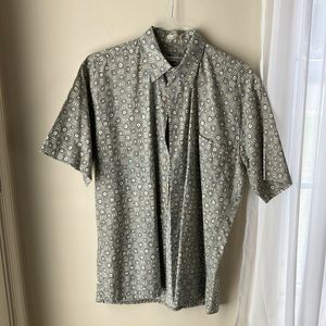 Burma Bibas Men's Short Sleeve Button Down Shirt, Blue Gray Green Geometric